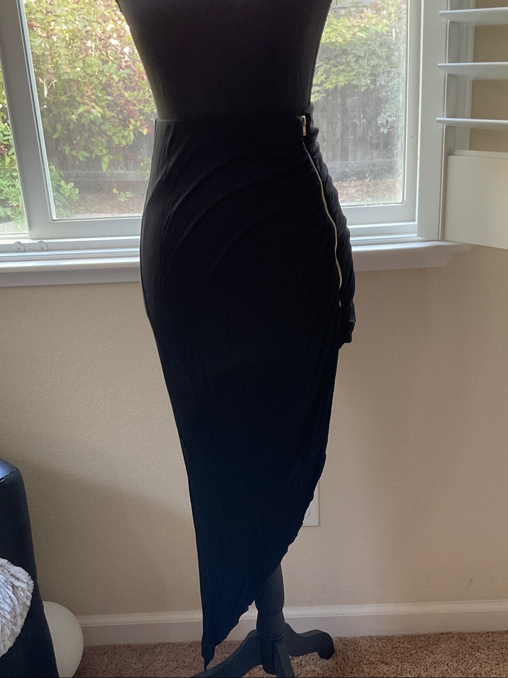 ANGL Black Asymmetric Midi Skirt with Side Zip